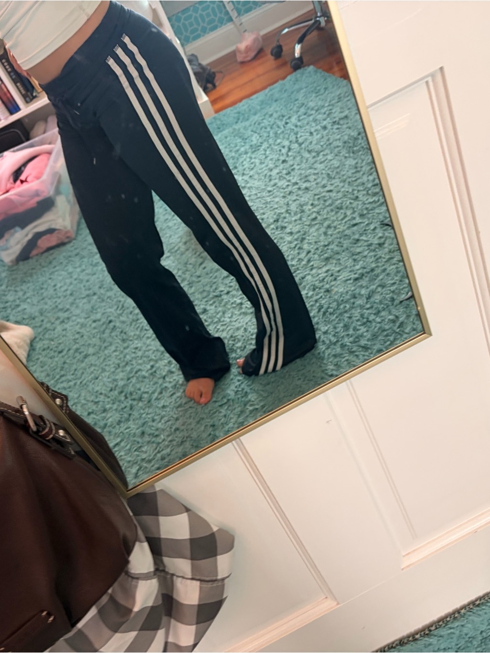 adidas Black Flared Track Pants with White Side Stripes